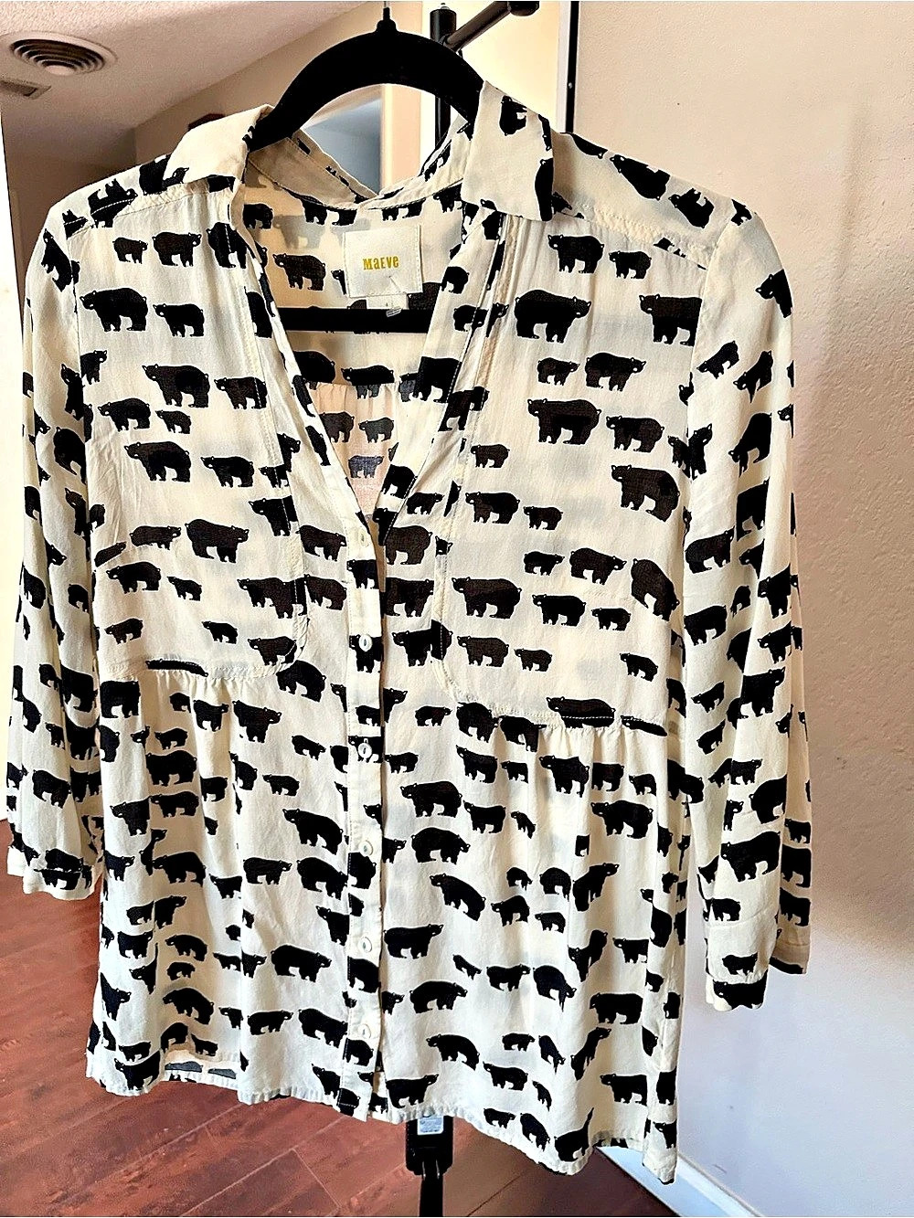 Maeve  by anthropology Animal Print Rayon Blouse in White & Black